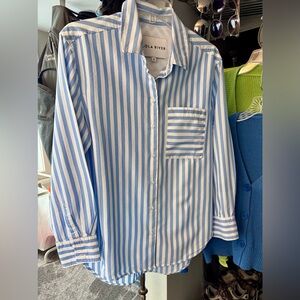 Blue and White Striped Button-Up Shirt